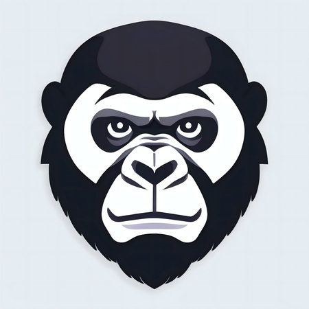 Stylized gorilla head illustration. Black and white graphic design.の写真素材