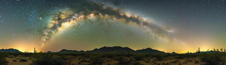 Majestic Milky Way arching over a serene Arizona desert at night.の写真素材