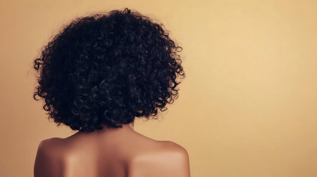 A stunning back view of a woman showing her luxurious, curly hair.の写真素材