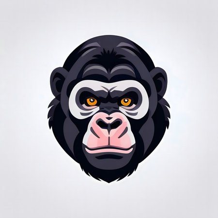 Vector illustration of a gorilla's head, showing a powerful and intense expression.の写真素材