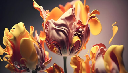 Surreal digital art depicting abstract tulips. Vivid colors and fluid forms create a dreamy atmosphere.の写真素材
