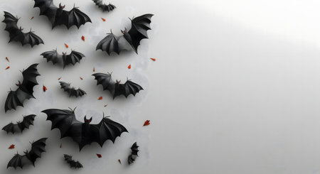 Black paper bats on gray background. Halloween concept.