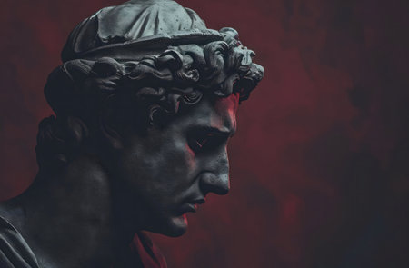 Close-up of a classically sculpted bust, evoking history and beauty.の写真素材