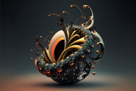 Stunning 3D digital art showcasing intricately golden and dark swirls.の写真素材