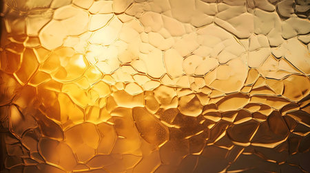 Abstract image of textured glass illuminated by golden light.の写真素材