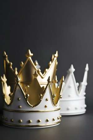 Two crowns, one gold and one white, displaying regal splendor.の写真素材