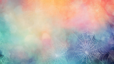 Pastel spiderwebs on a dreamy watercolor background.の写真素材