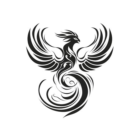 Stylized black and white phoenix illustration. Tribal inspired design.の写真素材