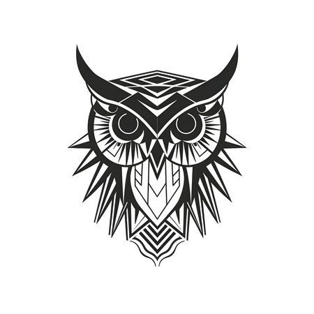 Stylish black and white geometric owl design. Tribal art inspired.の写真素材
