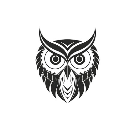 A stylized black and white illustration of an owl's head.の写真素材