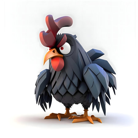 A grumpy cartoon rooster, 3D rendered with a focus on detail.の写真素材