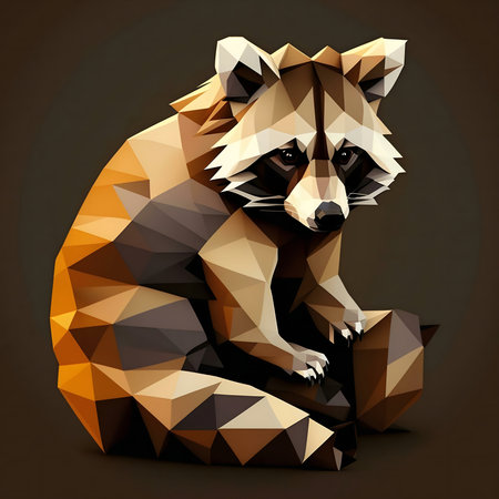 Stunning low-poly illustration of a raccoon. Geometric shapes create a unique visual.の写真素材