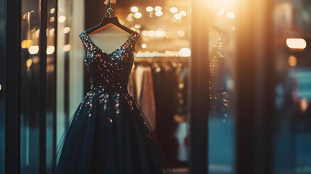 A stunning black sequin dress showcased in a chic boutique.の写真素材