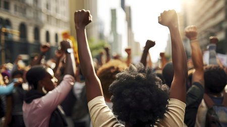 A powerful image of a protest, showing unity and the fight for equality.の写真素材