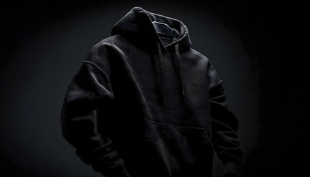 Black hoodie on a dark background. Fashion photography.の写真素材
