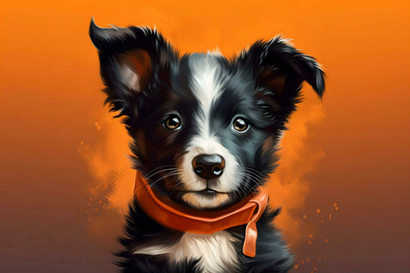 Charming border collie puppy portrait. Digital art.の写真素材