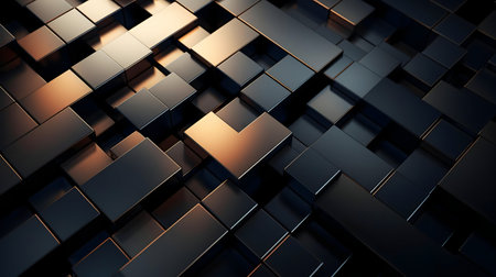 Dark metallic cubes digital artwork. Abstract geometric pattern.