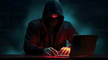 Mysterious figure hacking into systems.