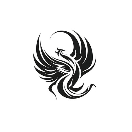Stylized black and white phoenix design. Elegant and powerful image.の写真素材