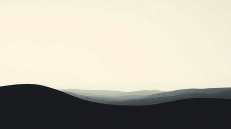 Minimalist landscape photo of rolling hills under a pale sky, evoking serenity and peace.の写真素材