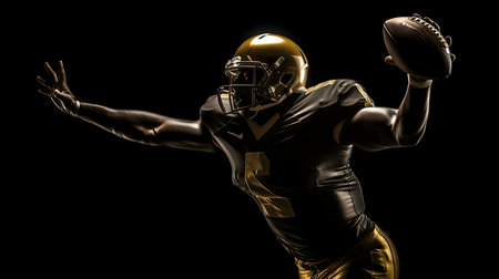 A powerful athlete throwing a football. Dynamic sports photography.の写真素材