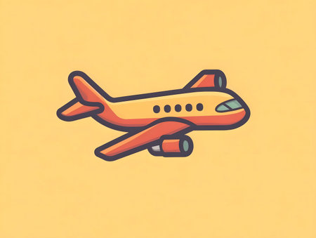 A simple illustration of an airplane in flight against a yellow background.の写真素材