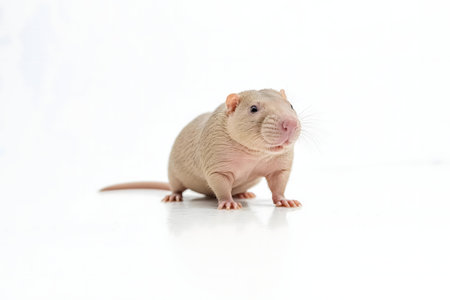 Close-up studio shot of a beige dumbo rat.の写真素材