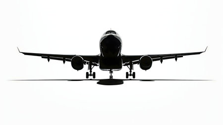 Silhouette of a majestic airliner on a runway.の写真素材