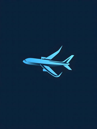 Stylish airplane silhouette against a dark blue background.の写真素材