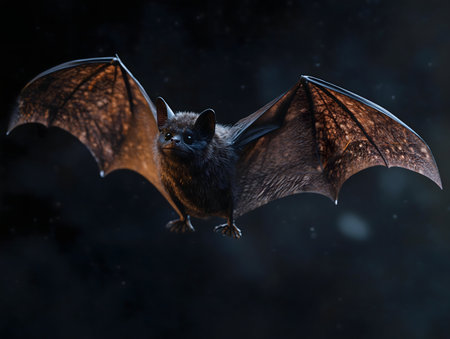 A bat in flight at night. Dark, mysterious, and captivating.