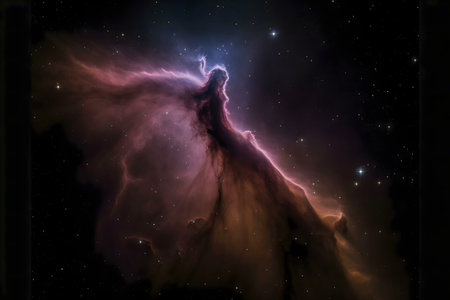A breathtaking nebula, resembling wings, shines in the dark expansion of space.の写真素材