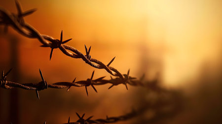 Silhouette barbed wire at sunset. A powerful symbol.