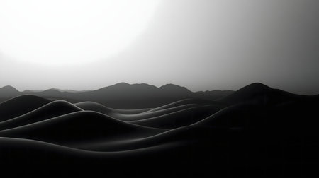 Serene grayscale image of rolling desert hills. Peaceful and minimalist.の写真素材