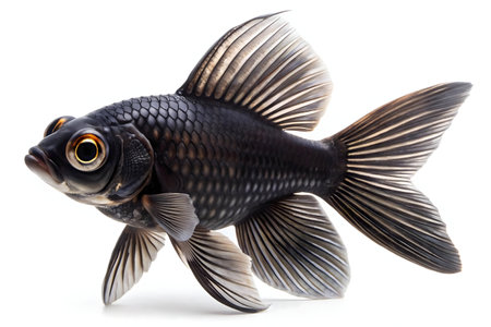 Close-up of a black moor goldfish, isolated on white backgroundの写真素材