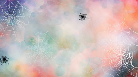 Pastel Halloween background with spiderwebs and eyesの写真素材
