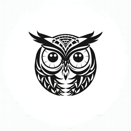 Stylish black and white tribal owl design. Perfect for logo, tattoo or decor.の写真素材