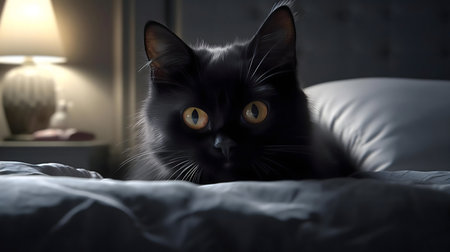 Black cat at night, mysterious and lovelyの写真素材