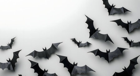Black paper bats on white background. Halloween decoration.の写真素材