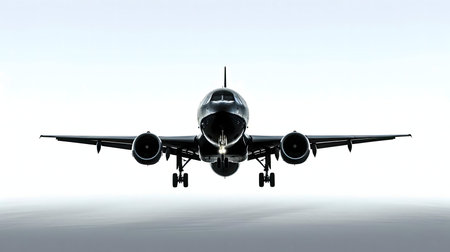 Silhouette of an airplane during landingの写真素材