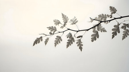 A grayscale image of a delicate branch with leaves, showing nature's simple beauty.