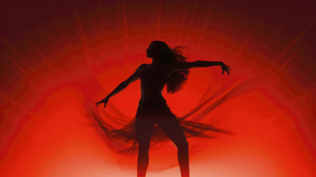 Silhouette of a dancer, red backdrop. Dramatic and passionateの写真素材