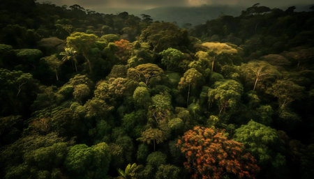 Stunning aerial shot of a vibrant rainforest. Lush green canopy fills the frame.の写真素材