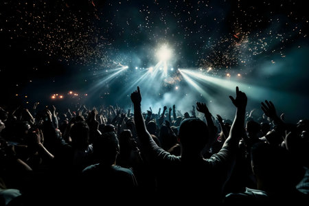 A sea of hands raised high, engulfed in the electrifying energy of a live concert.の写真素材