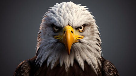 Close-up portrait of a bald eagle, showing its intense gaze and detailed features. A powerful and majestic image of a wild animal.の写真素材
