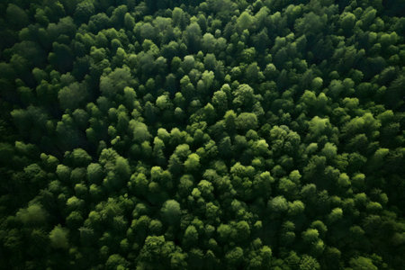 An aerial shot of a dense forest, showcasing a vibrant green canopy.