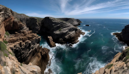 Breathtaking coastal view of rugged cliffs meeting the ocean.の写真素材