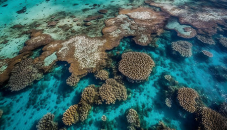 Stunning aerial shot of a coral reef. Vibrant colors and diverse marine life.の写真素材