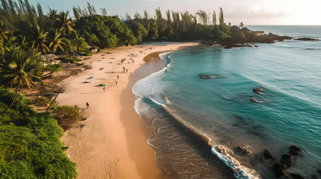 Stunning aerial view of a tropical beach with crystal clear waterの写真素材
