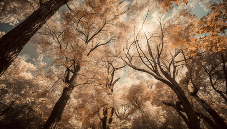 Stunning infrared autumn forest scene. Sunlight filtering through the trees.の写真素材