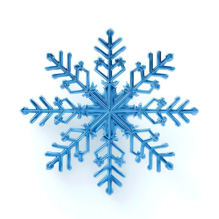 A mesmerizing blue snowflake, intricately and detailed, against a white background.の写真素材